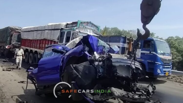 Mahindra Xuv7000 Crushed Between Two Trucks