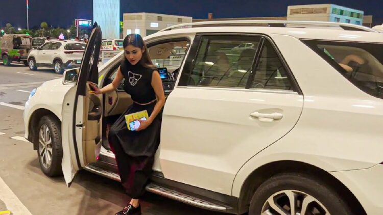 Mouni Roy in Mercedes Gle 250