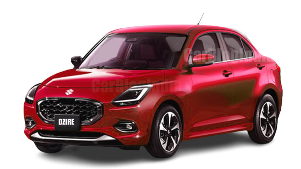 New generation 2024 Maruti Dzire Front Three Quarters Rendering