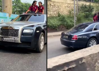 School Girls Hanging Out of Sunroof of Rolls Royce Ghost EWB