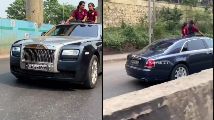 School Girls Hanging out of Sunroof of Rolls Royce Ghost Ewb