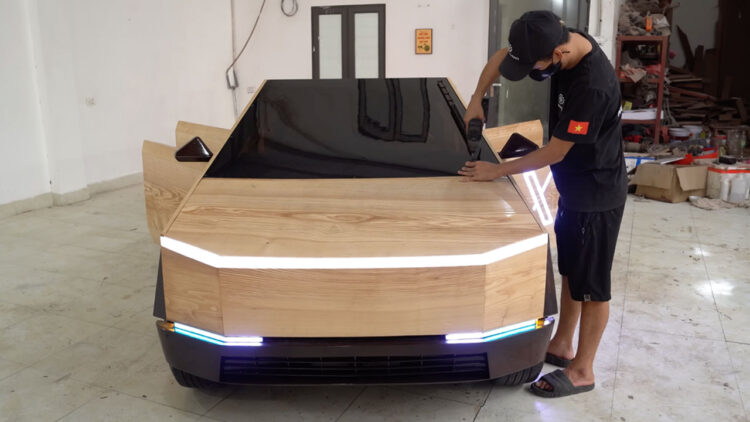 Man Builds Tesla Cybertruck Using Wood in 100 Days at Home