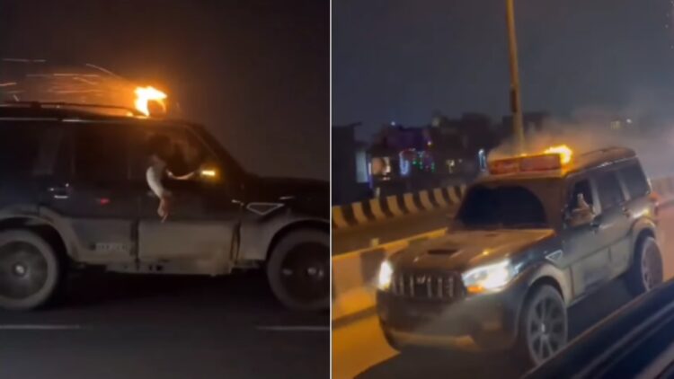 Diwali Rockets on Mahindra Scorpio Roof