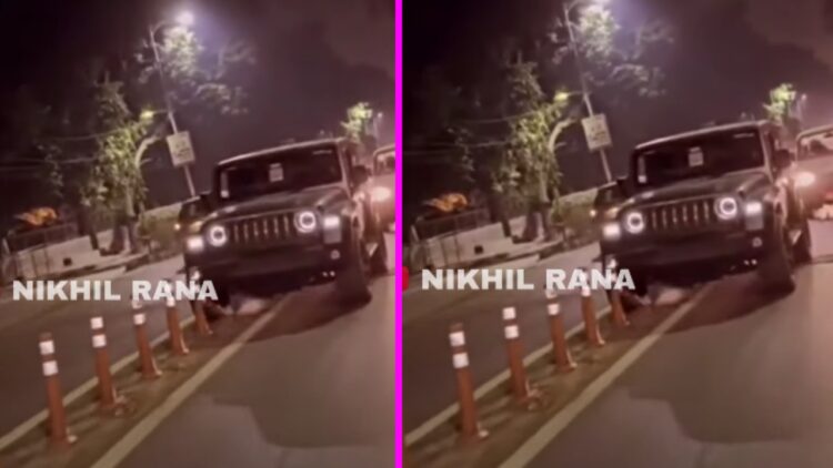 Mahindra Thar Driver Hits Divider on Road
