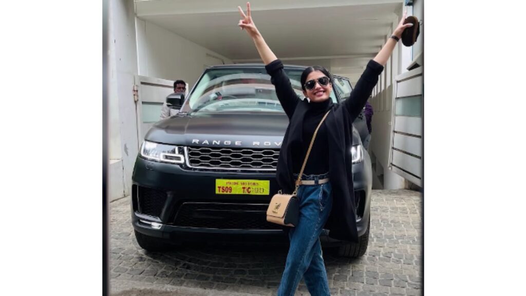 Rashmika Mandanna with her Range Rover Vogue