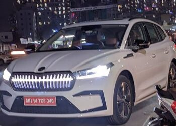 Skoda Enyaq iV Electric SUV Spied India Front Three Quarters