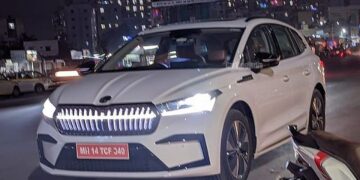 Skoda Enyaq iV Electric SUV Spied India Front Three Quarters