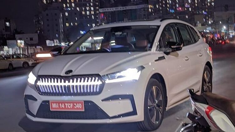 Skoda Enyaq iV Electric SUV Spied India Front Three Quarters