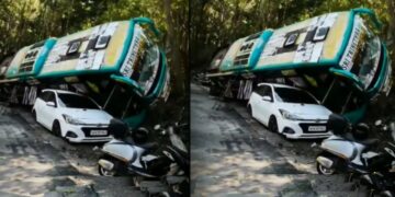 bus falls on hyundai elite i20