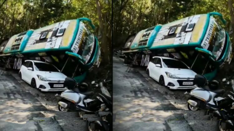 Bus Falls on Hyundai Elite I20