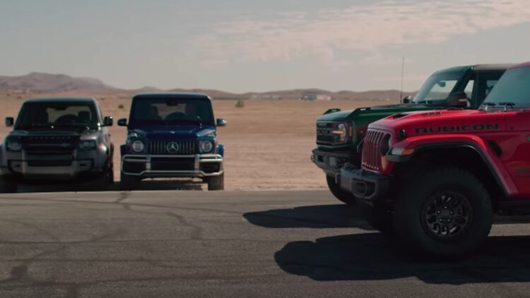 Ford Bronco vs Mercedes G-Wagon vs Land Rover Defender vs Jeep Wrangler vs Lamborghini Gallardo Drag Race