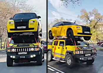 Rolls Royce Ghost on Hummer H2's Roof