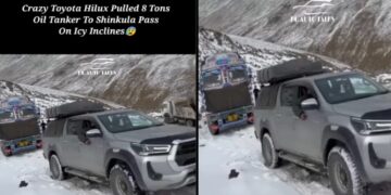 Toyota Hillux Tows Truck on Shinku La Pass