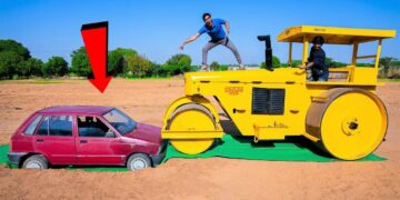 YouTuber Drives Roadroller Over Maruti 800