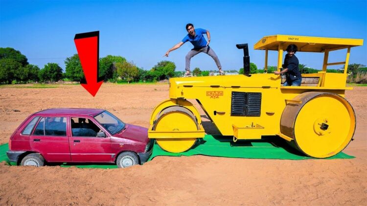 YouTuber Drives Roadroller Over Maruti 800