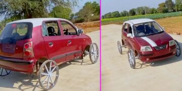 Hyundai Santro with Bicycle Tires