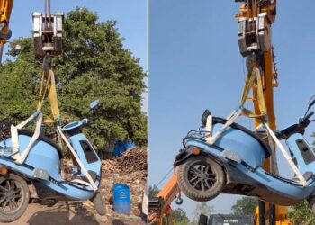 Man Lifts Ola S1 Pro with Crane to Test Genuine Accessories