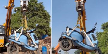 Man Lifts Ola S1 Pro with Crane to Test Genuine Accessories