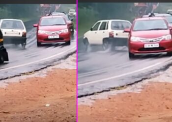 Maruti 800 Crashes Due To Aquaplaning