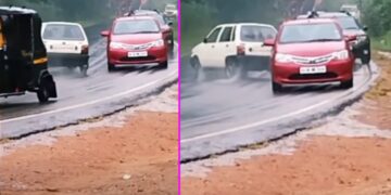 Maruti 800 Crashes Due To Aquaplaning