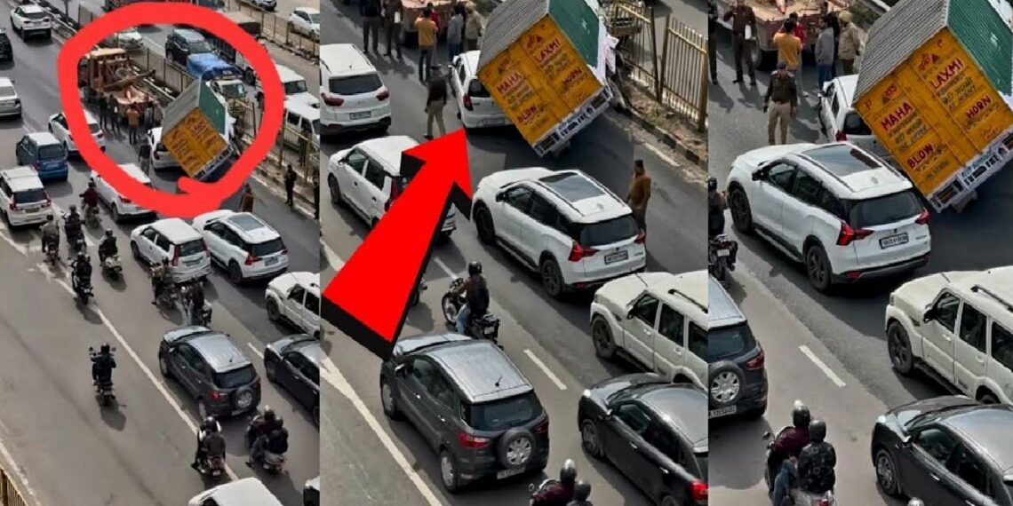 Commercial Vehicle Falls on Maruti Alto