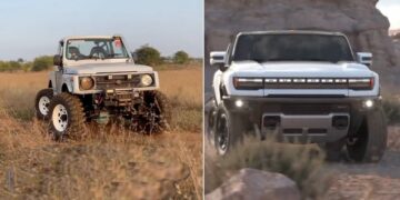 modified maruti gypsy hummer ev crab walk