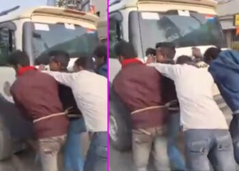 Prisoners Pushing Police Mahindra Scorpio After It Runs Out Of Fuel