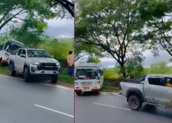 Toyota Hilux Tows Bus Out of Ditch