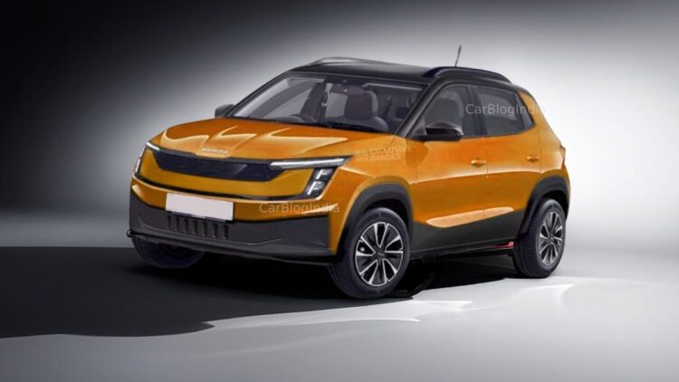 Skoda Compact SUV for India Rendering Front Three Quarters
