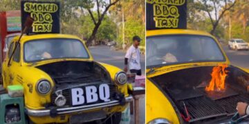 Hindustan Ambassador Yellow Taxi BBQ