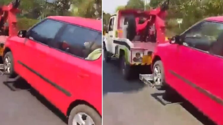 Skoda Fabia Towed Away with Elderly People Inside