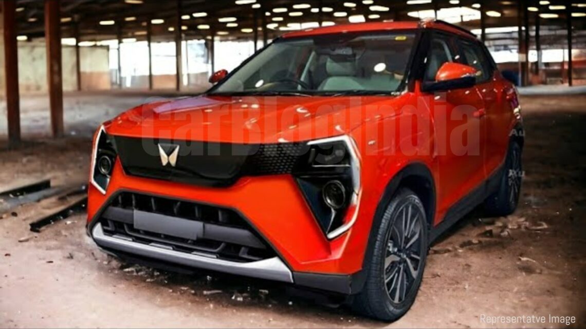 Mahinra Xuv 3xo Rendering Front Three Quarters Red Colour