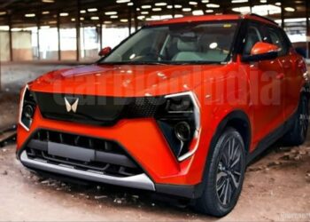 Mahinra XUV 3XO Rendering Front Three Quarters Red Colour
