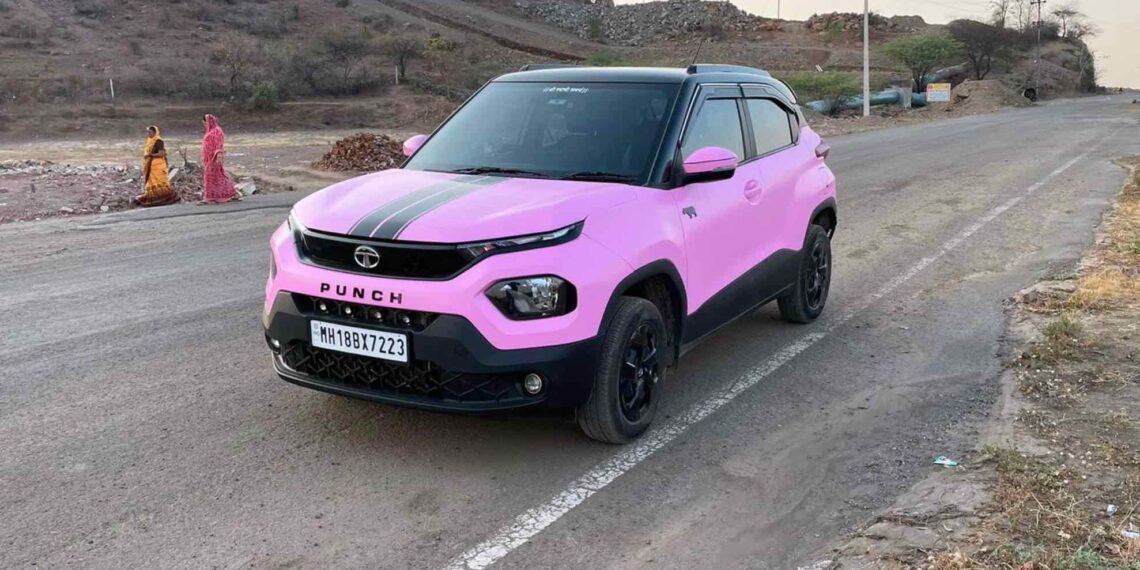 Tata Punch Pink Wrap Front Three Quarters