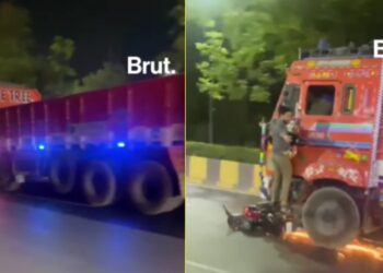 Truck Drags Motorcycles Under Its Wheels