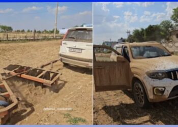 Driverless Mahindra Scorpio N Ploughing Field