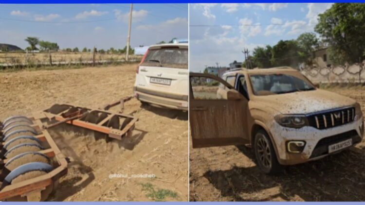 Driverless Mahindra Scorpio N Ploughing Field