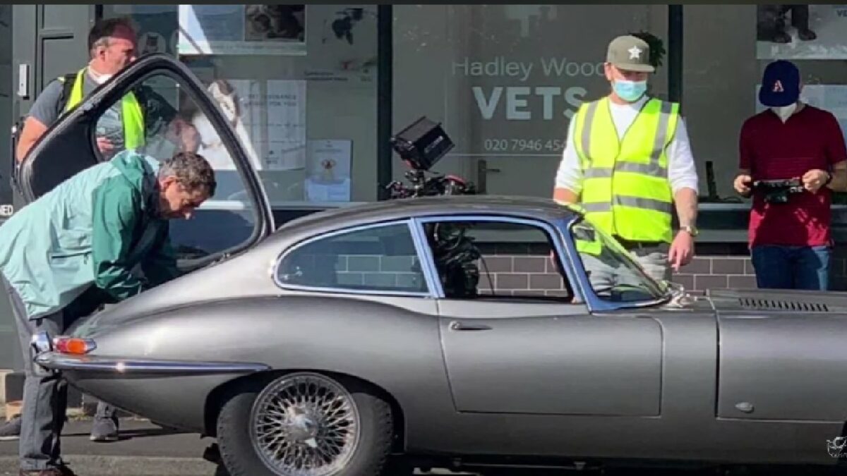Rowan Atkinson with His Jaguar E type
