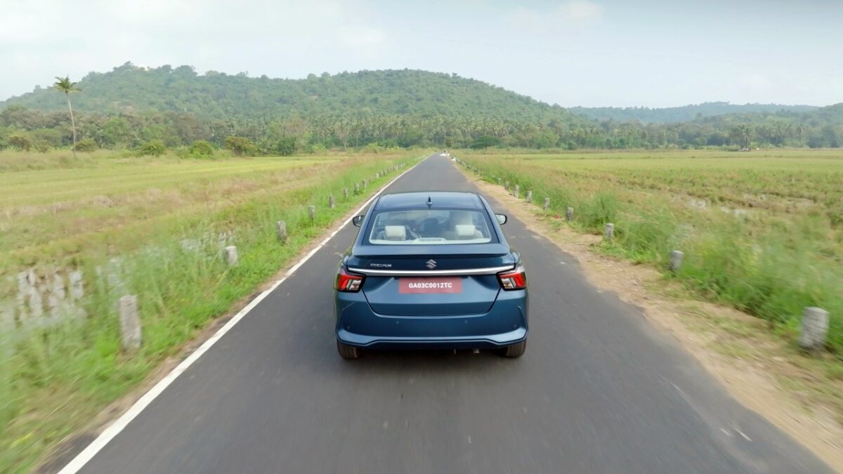 New Maruti Dzire Test Drive Review - Action Shot - Rear Profile
