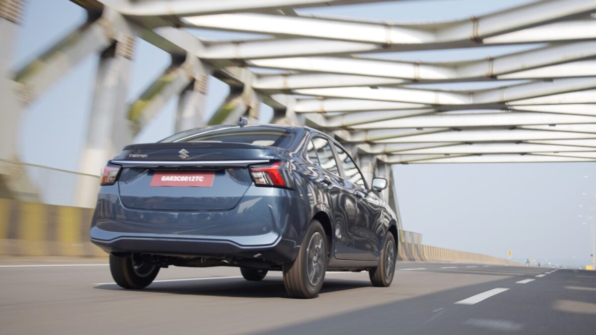 New Maruti Dzire Test Drive Review - Action Shot - Rear Three Quarters