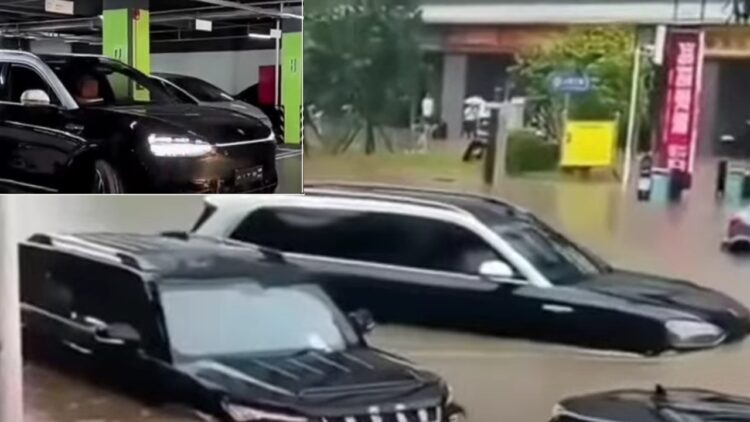 Huawei M9 Chinese Car Drives Itself Away from Flood Waters