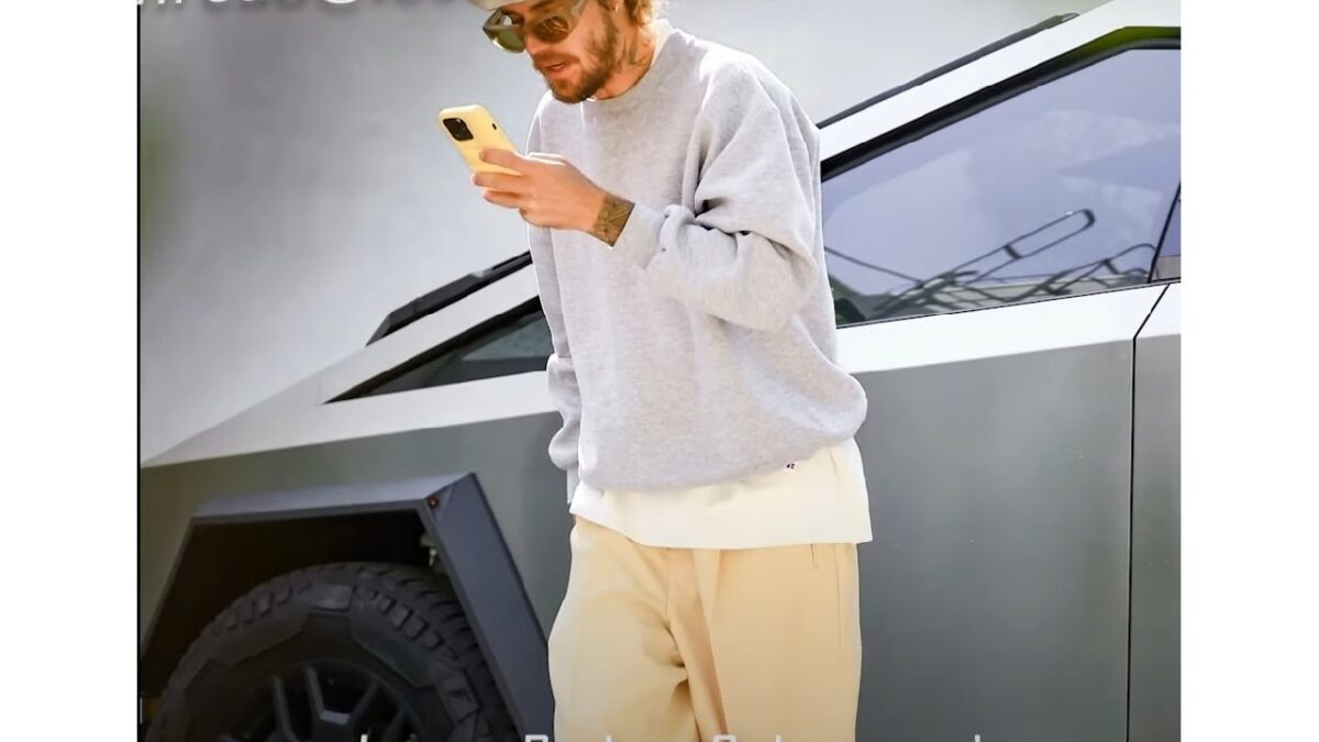 Justin Bieber with her Tesla Cybertruck