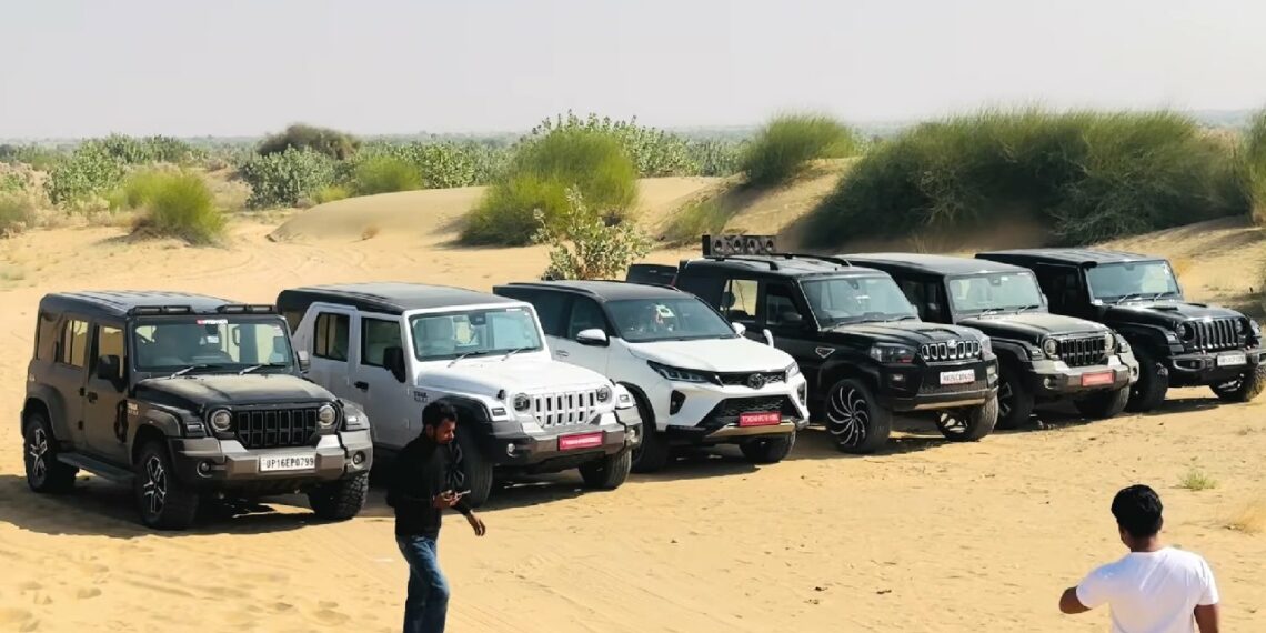 Toyota Legender v Mahindra Thar Roxx v Thar 3-door v Scorpio Off-Roading on Sand Dunes