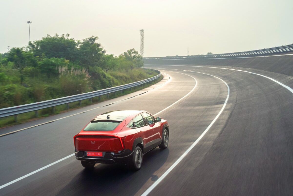 Mahindra XEV 9e Rear Three Quarters Action Shot