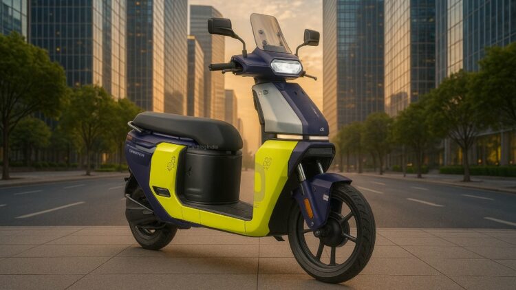 TVS Orbiter Front Three Quarters Image with Background CarBlogIndia