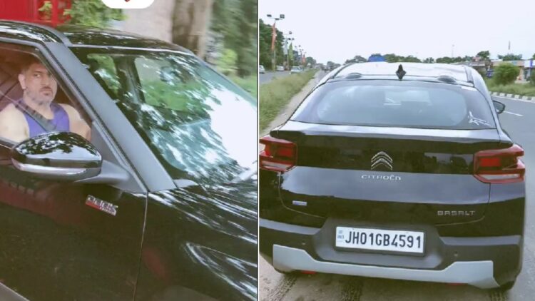 MS Dhoni Drives Citroen Basalt Dark Edition
