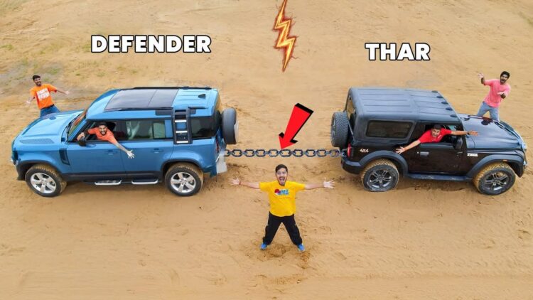 Land Rover Defender vs Mahindra Thar Tug of War