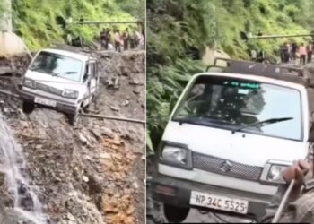 Maruti Omni Flies Over Broken Road Amidst Flash Floods in Himachal