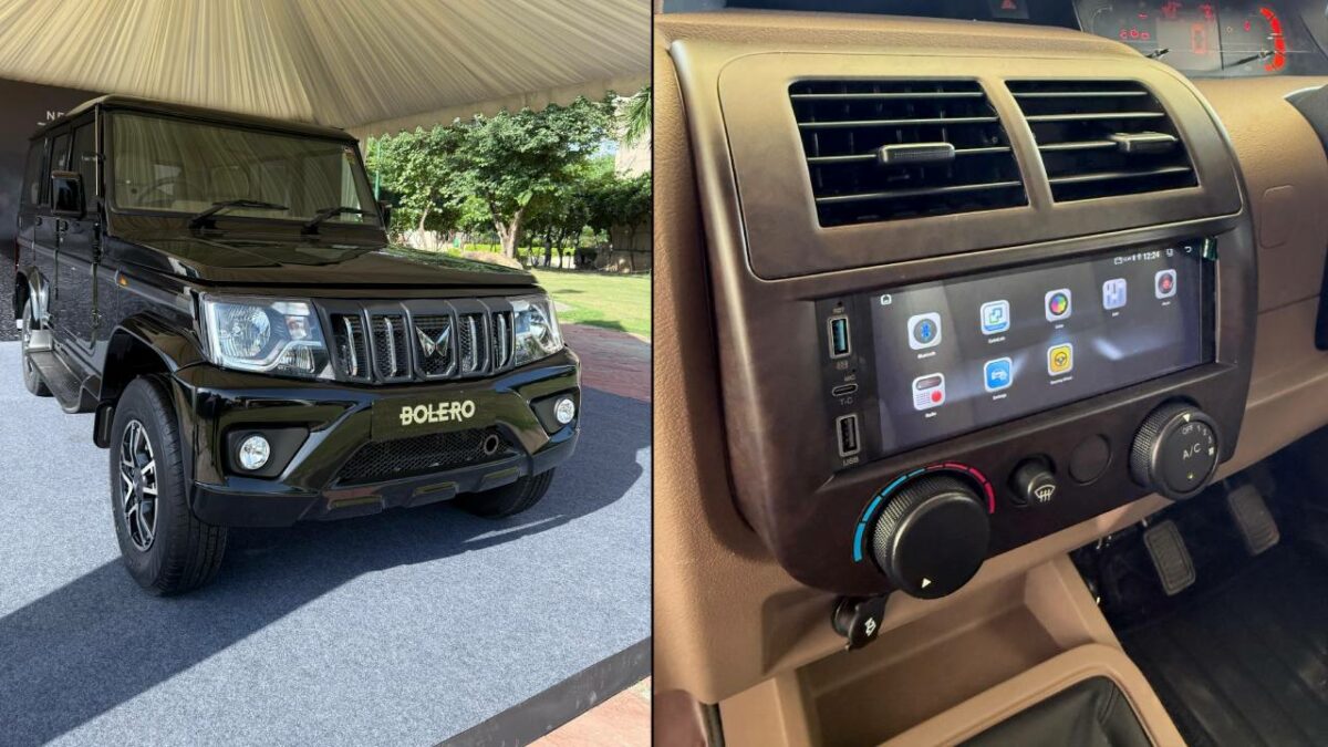 2025 Mahindra Bolero Facelift Exterior Front Three Quarters Interior Touchscreen infotainment