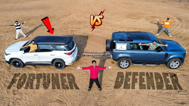 Toyota Fortuner vs Land Rover Defender Tug of War